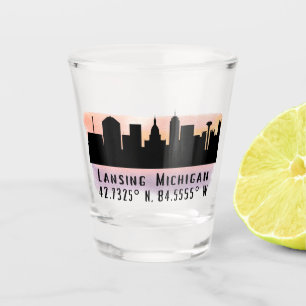 Lansing MI City Skyline Latitude und Länge Schnapsglas
