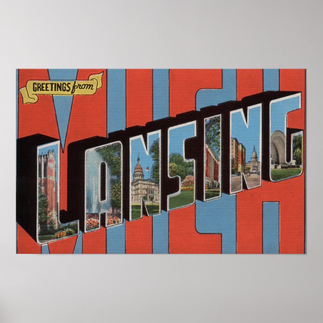 Lansing, Michigan - Große Buchstabenszenen Poster (Vorne)