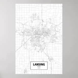Lansing, Michigan (Schwarzes auf Weiß) Poster