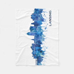Lansing Michigan Skyline Blue Fleecedecke