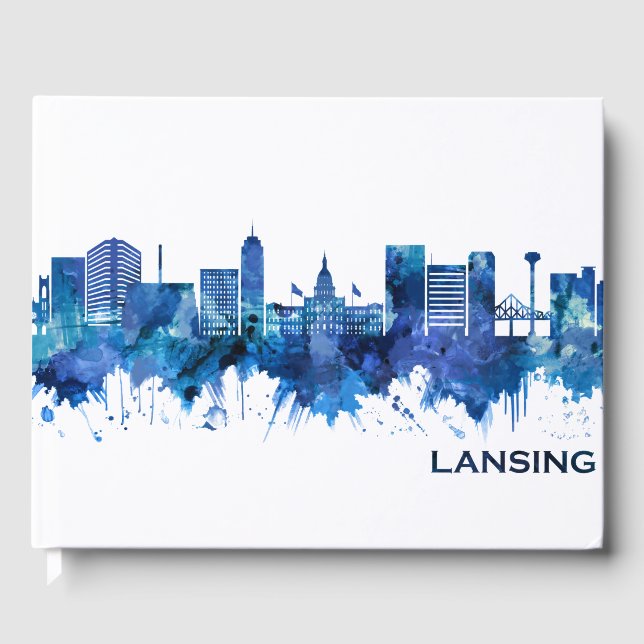 Lansing Michigan Skyline Blue Gästebuch (Vorderseite)
