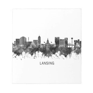 Lansing Michigan Skyline BW Notizblock