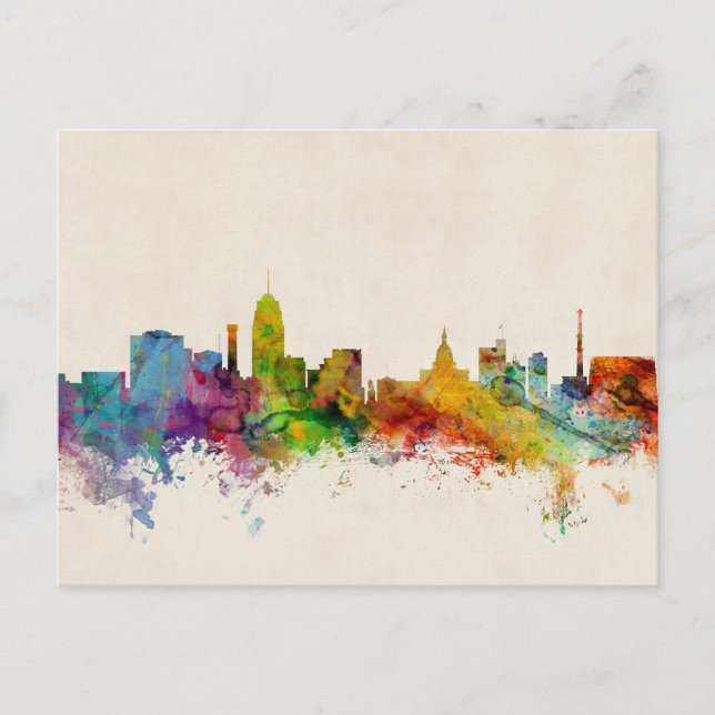 Lansing Michigan Skyline Postkarte (Vorderseite)