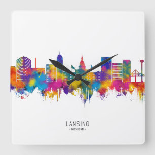 Lansing Michigan Skyline Quadratische Wanduhr