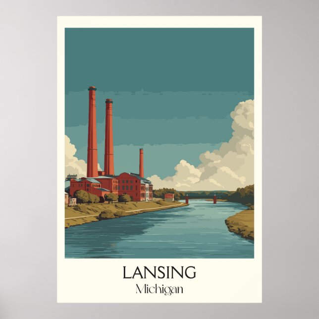 Lansing Michigan Vintage Hauptstadt Art Poster (Vorne)