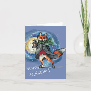 Lantern Fox in der Snow~Urlaubskarte Feiertagskarte