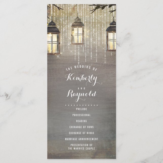 Lantern Lights Rustikale Hochzeitsprogramme Programm (Vorderseite)