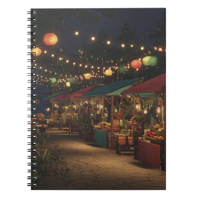 Lantern-Lit Market Night Stalls Art Notebook Notizblock (Vorderseite)