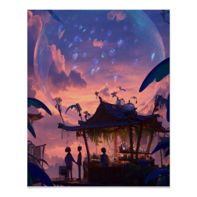 Lantern-Lit Twilight Pavilion Fantasy Scene Poster (Vorderseite)