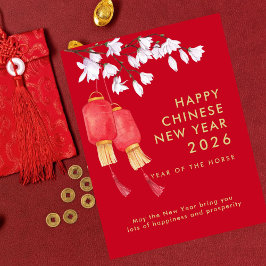 Lantern Red Happy Chinese New Year 2026 Feiertagspostkarte