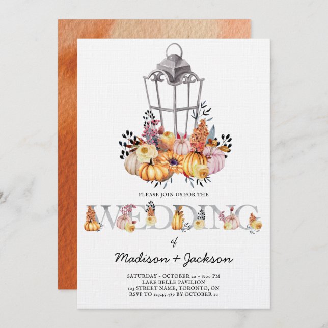 Lantern Wedding Watercolor Autumn Einladung (Vorne/Hinten)