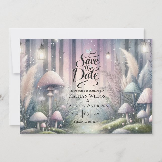 Lanternlight Dreams Bezaubernde Waldhochzeit Save The Date (Vorderseite)