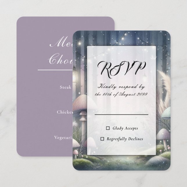  Lanternlight Dreams Enchanted Forest Wedding RSVP Karte (Vorne/Hinten)