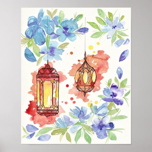 Lanterns Aquarellkunstposter Poster (Vorne)