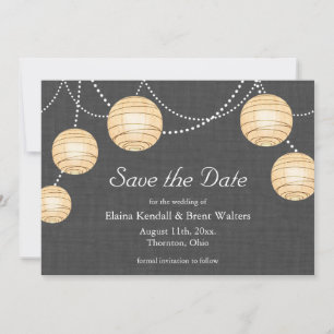 Lanterns auf grauem Burlap Save the Date