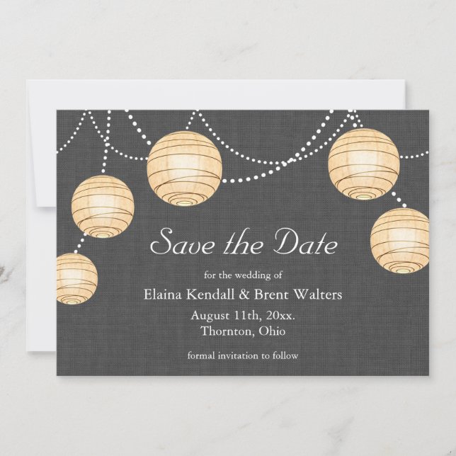 Lanterns auf grauem Burlap Save the Date (Vorderseite)