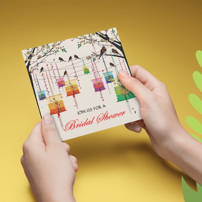 Lanterns Cherry Tree Birds Spring Brautparty Einladung (Von Creator hochgeladen)