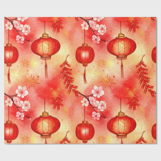 Lanterns glow, firecrackers burst, and blossoms bl geschenkpapier (Flach)