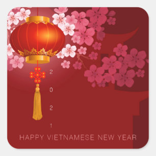 Lanterns Hao Dao Happy Vietnamese New c Year SqS Quadratischer Aufkleber