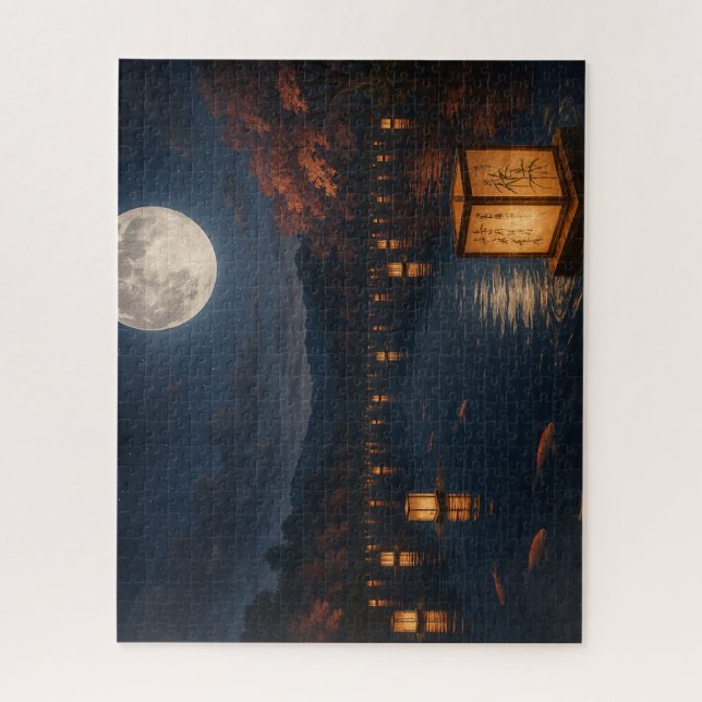  Lanterns on the River Beneath the Full Moon Puzzle (Vertikal)