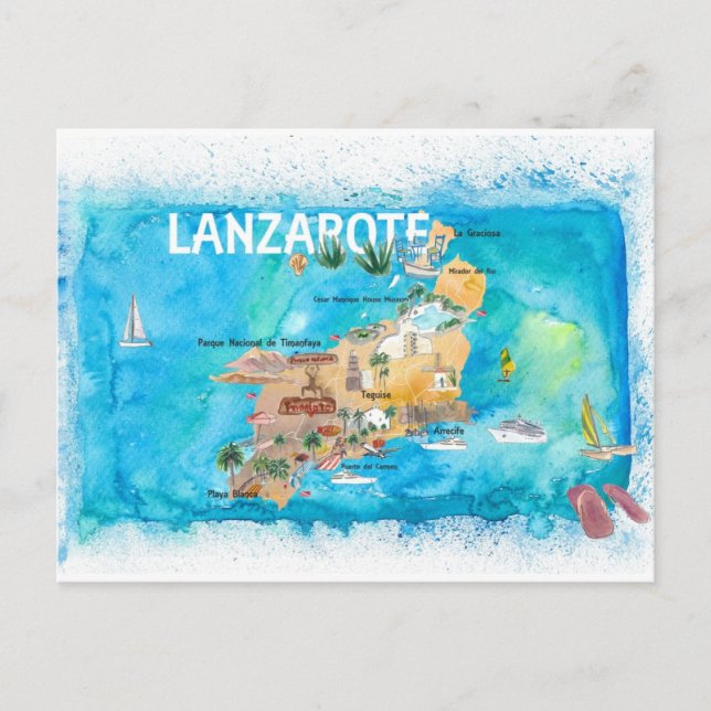 Lanzarote Canarias Spanien Illustrierte Karte (Vorderseite)