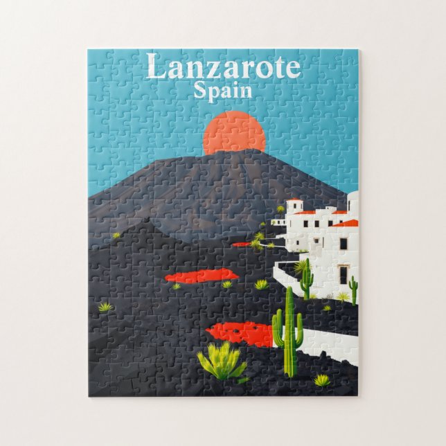 Lanzarote, Spanien Vintage-Reise Vulkanlandschaft Puzzle (Vertikal)