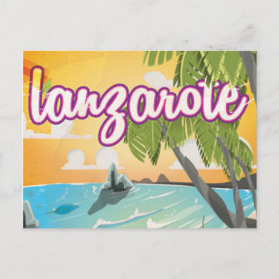 Lanzarote Vintage-Strand-Reiseposter Cartoon Postkarte