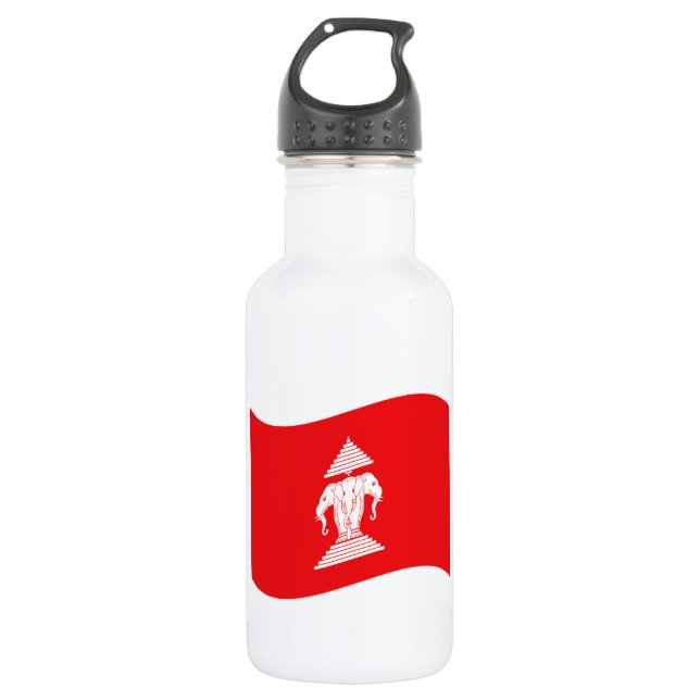 Lao Erawan Three Headed Elephant Flag Wave Edelstahlflasche (Vorderseite)
