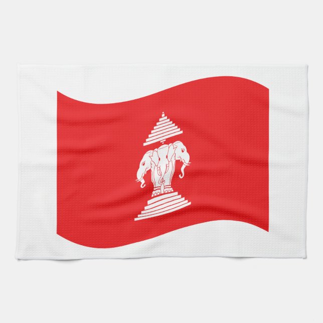 Lao Erawan Three Headed Elephant Flag Wave Küchentuch (Horizontal)
