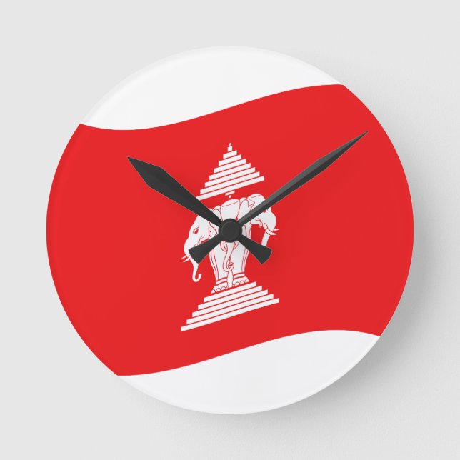 Lao Erawan Three Headed Elephant Flag Wave Runde Wanduhr (Vorderseite)