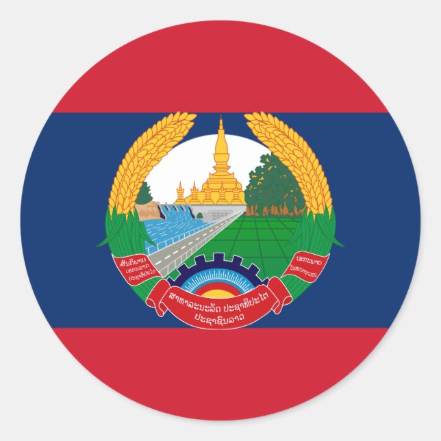 Lao Flag & Emblem, Flagge von Laos Runder Aufkleber (Vorderseite)
