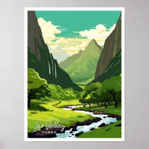 Lao Valley Hawaii Reisen Vintage Illustration Poster