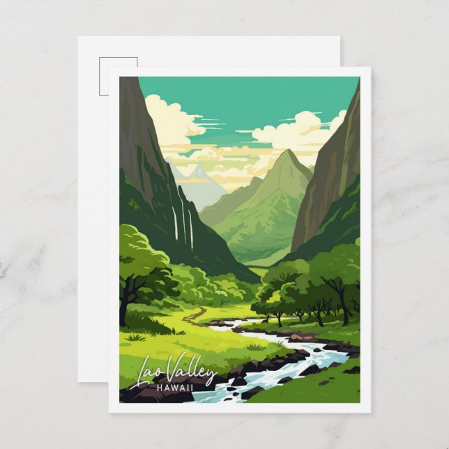 Lao Valley Hawaii Reisen Vintage Illustration Postkarte (Vorne/Hinten)