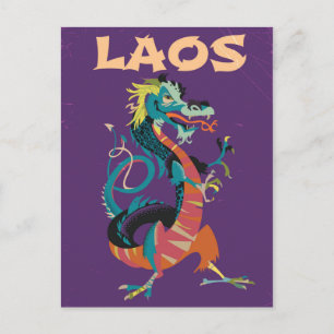 Laos-Drache im Vintage-Reisestilplakat Postkarte