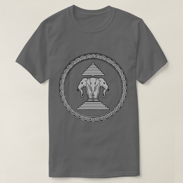 Laos Erawan 3 headed elephant round border T-Shirt (Design vorne)