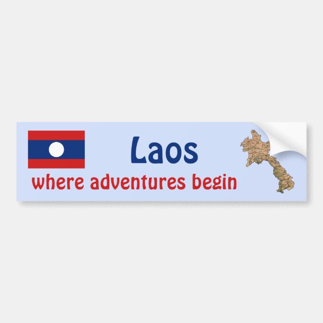 Laos Flag + Map Autoaufkleber (Vorne)