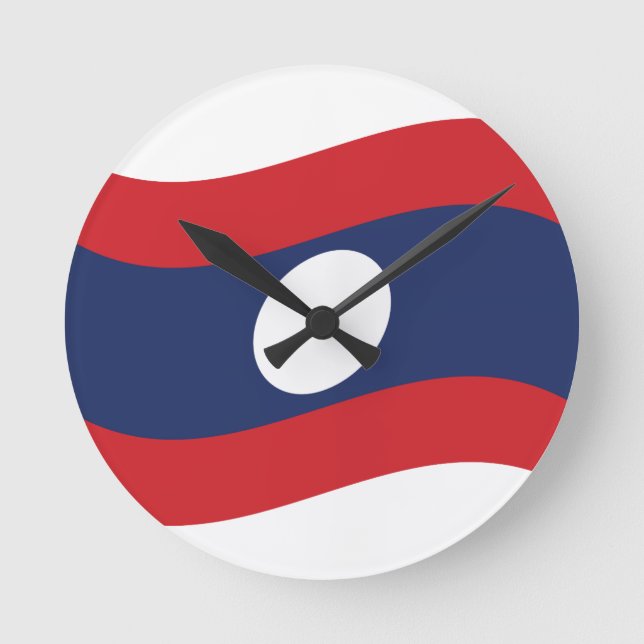 Laos Flag Wave Runde Wanduhr (Vorderseite)