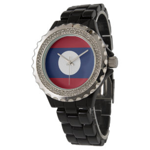 Laos-Flagge Armbanduhr