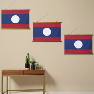 Laos-Flagge Wandteppich Mit Holzrahmen