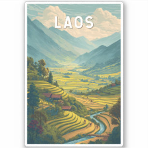Laos Illustration Reise Kunst Vintage Aufkleber