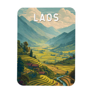 Laos Illustration Reise Kunst Vintage Magnet