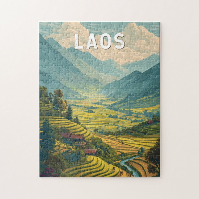 Laos Illustration Reise Kunst Vintage Puzzle (Vertikal)