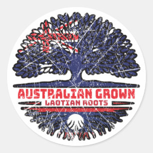 Laos Laotian Australian Australia Tree Roots Flag Runder Aufkleber