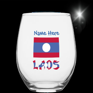 Laos Laotische Flagge Blau Personalisierung Weinglas Ohne Stiel