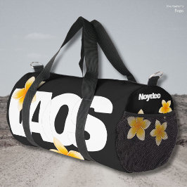 Laos Love Frangipani Flower White on Black Duffle Bag