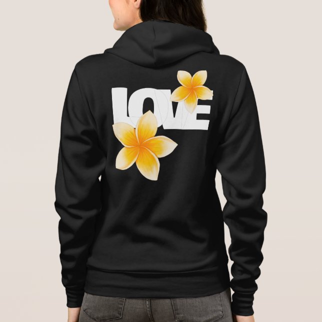 Laos Love Frangipani Flower White on Black Hoodie (Rückseite)
