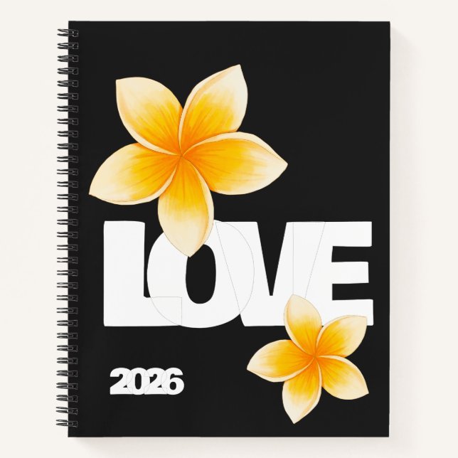 Laos Love Frangipani Flower White on Black Notizbuch (Vorderseite)