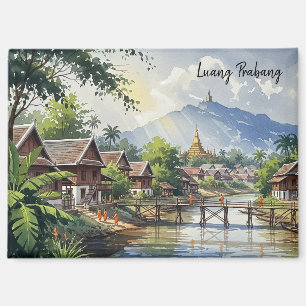 Laos Luang Prabang Reisen Wasserfarbe Magnet