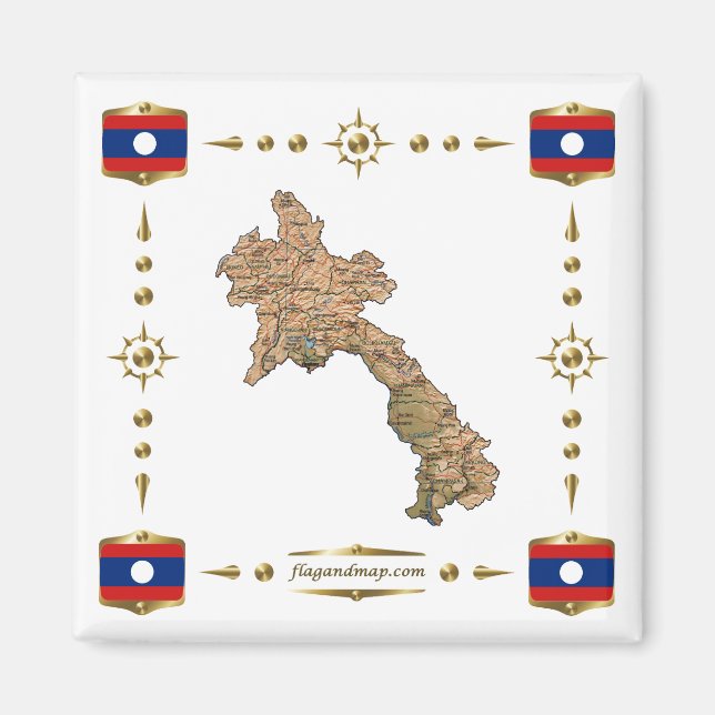 Laos Map + Flags Magnet (Vorne)