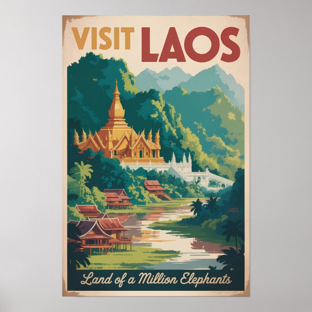 Laos Pha That Luang Illustration Reise Kunst Poster (Vorne)